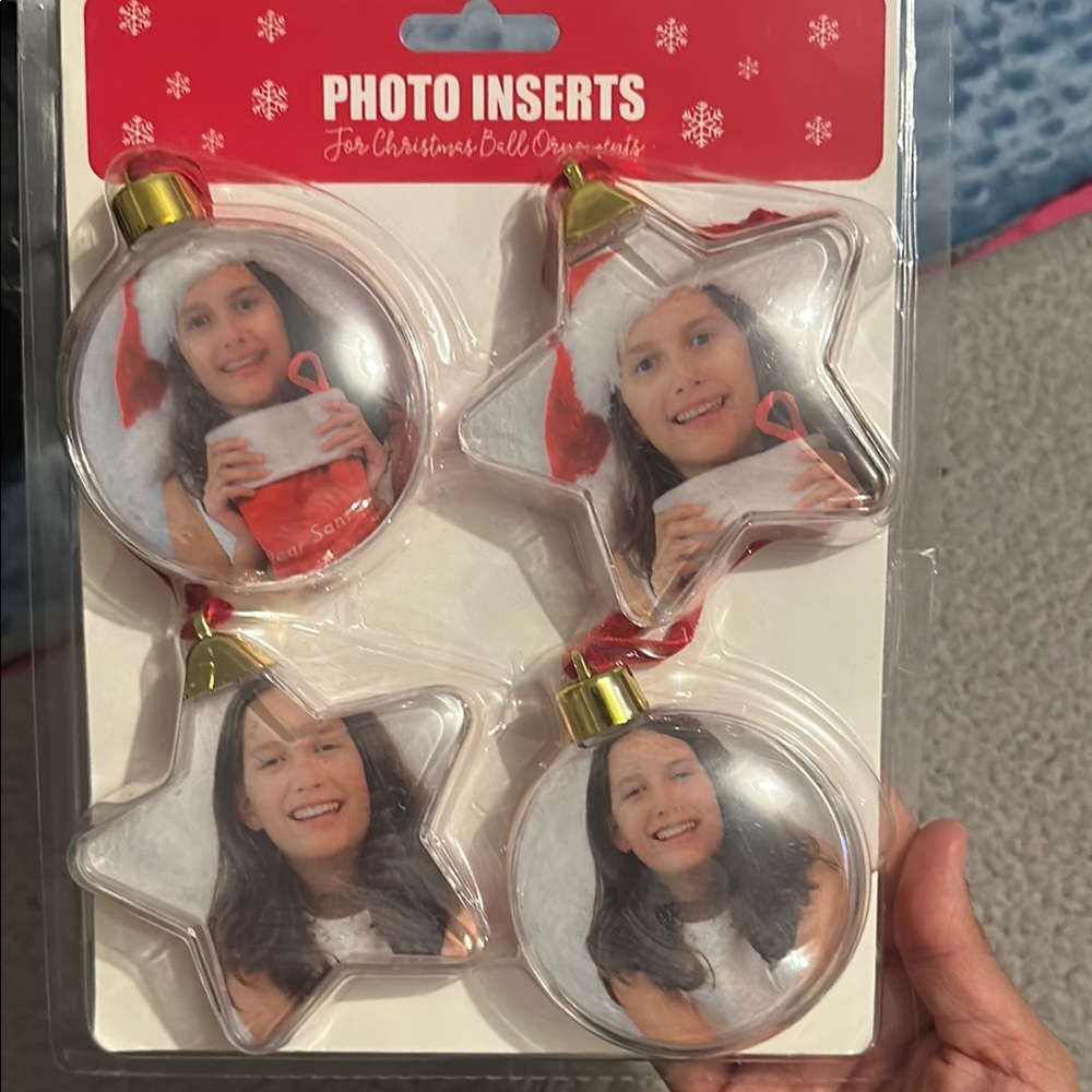Red and Gold Holiday Ornaments with Photo Inserts